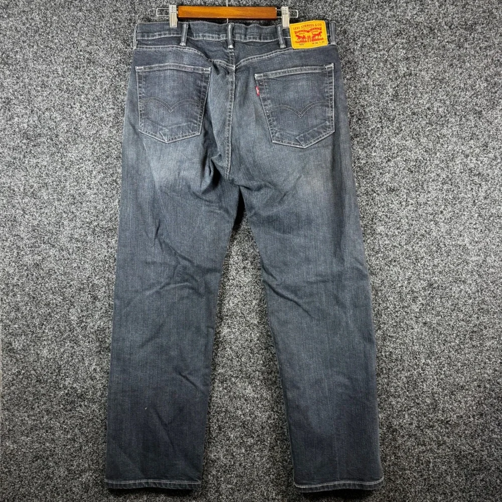 Levis 505 Regular Fit Straight‎ Leg Jeans Mens 38x30 Dark Wash Faded Denim
